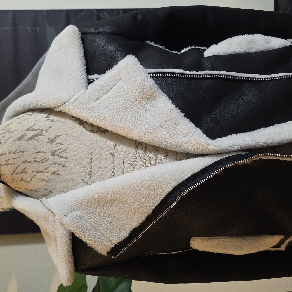 Altar'd State Black and Cream Shearling Faux Suede Bomber Jacket - Picture 3 of 6